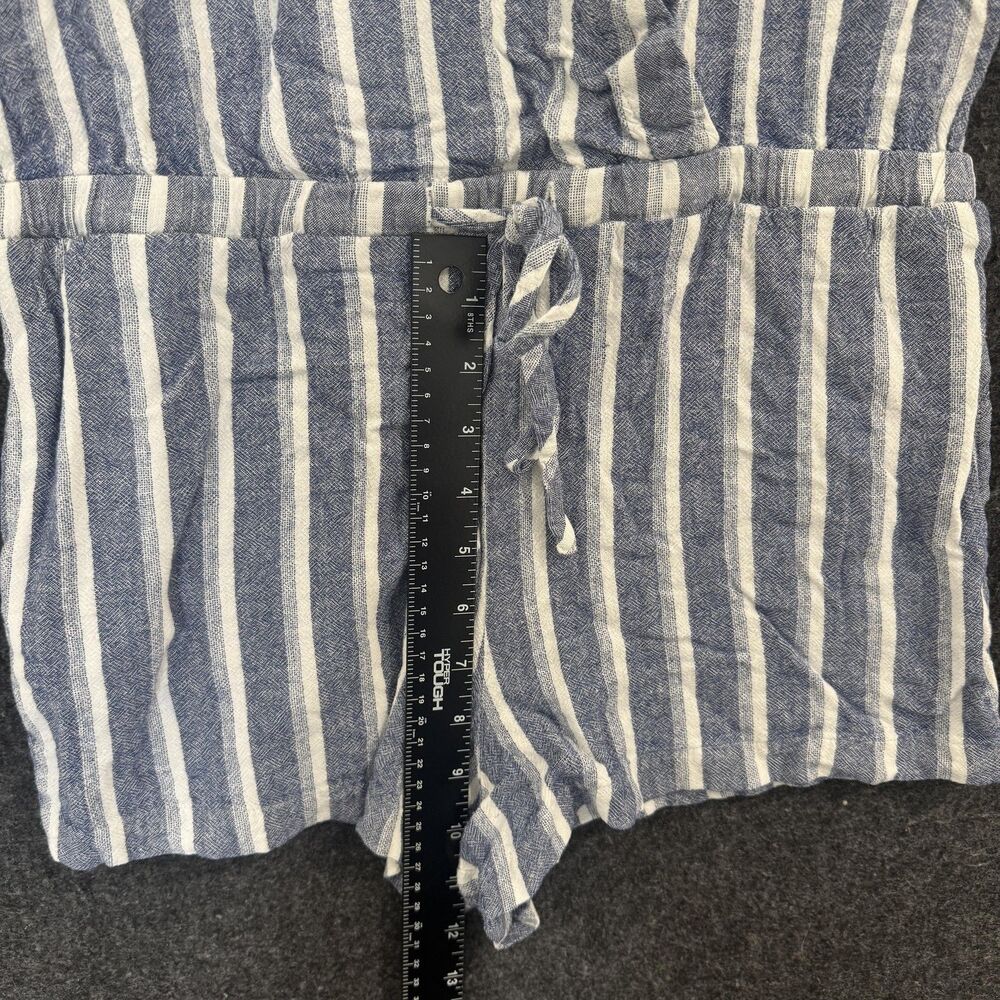 Cloth & Stone Romper Women's Small Blue Striped Ruffle Sleeve Linen Blend - Picture 5 of 10